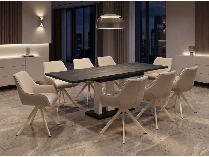 Endo-Moebel Essgruppe Appia White ausziehbar 130-210 cm mit 6-8 Drehstühlen, (Set, 8-tlg., 1 Tisch, 8 Stühle), 360°-Drehstühle, Federkern, viel Auswahl