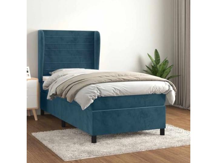 Samtbezug Taschenfederkern höhenverstellbares Kopfteil 80x200 cm Blau Boxspringbett mit Matratze Dunkelblau 80x200 cm Samt Luxus Bett mit verstellbarem Kopfteil Taschenfederkern Topper