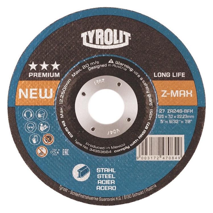 Tyrolit Schruppscheibe LONGLIFE Z-MAX D125xS7mm gekröpft Stahl Bohrung 22,23 mm (24) (34353684)