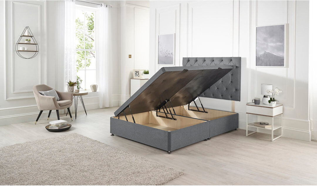 Rosdorf Park Etheral Side Opening Ottoman Storage Bed with Upholstered Headboard Plush Velvet Charcoal Plush Velvet Single (3')