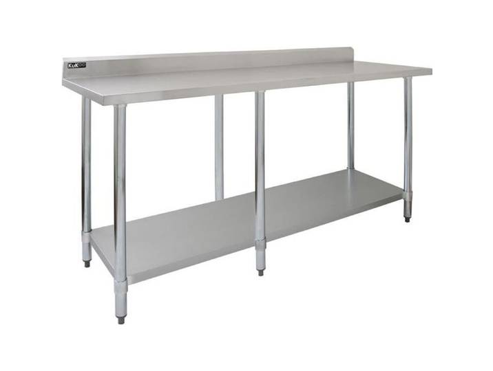Table de Préparation en Inox 210cm Cuisine Restaurant Cantine Surface Plan de Travail Pour Aliments