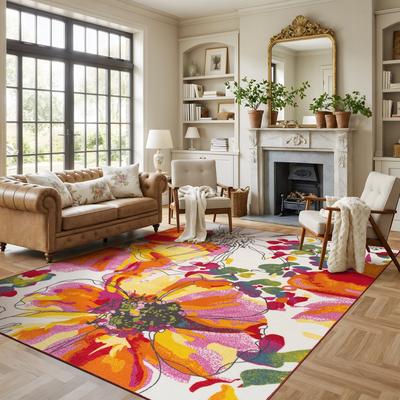 World Rug Gallery Modern Bright Flowers Non-Slip Area Rug Multi
