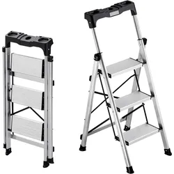 VEVOR Trittleiter 3 Stufen, Klappleiter mit Anti-Rutsch-Stufen & Komfortablem Handgriff, Haushaltsleiter Tragkraft 150 kg, Aluminium-Stehleiter, Sicherheitsleiter für Küche, Lager, Haushalt & Büro
