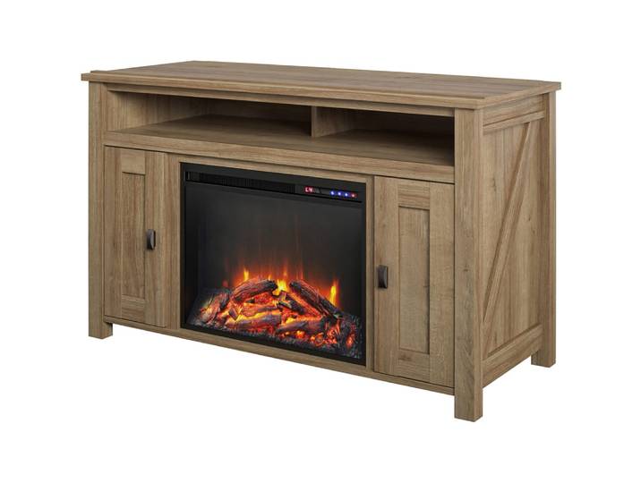 Meuble tv avec cheminée électrique effet chêne