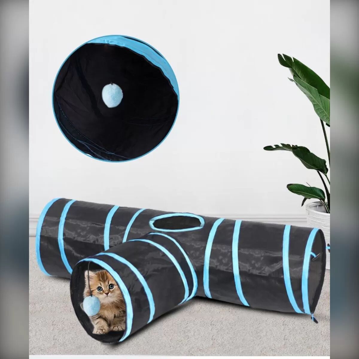 INF Tunnel Pliable pour Chat : Jeu Interactif et Exercice pour Votre Félin Noir + Rose
