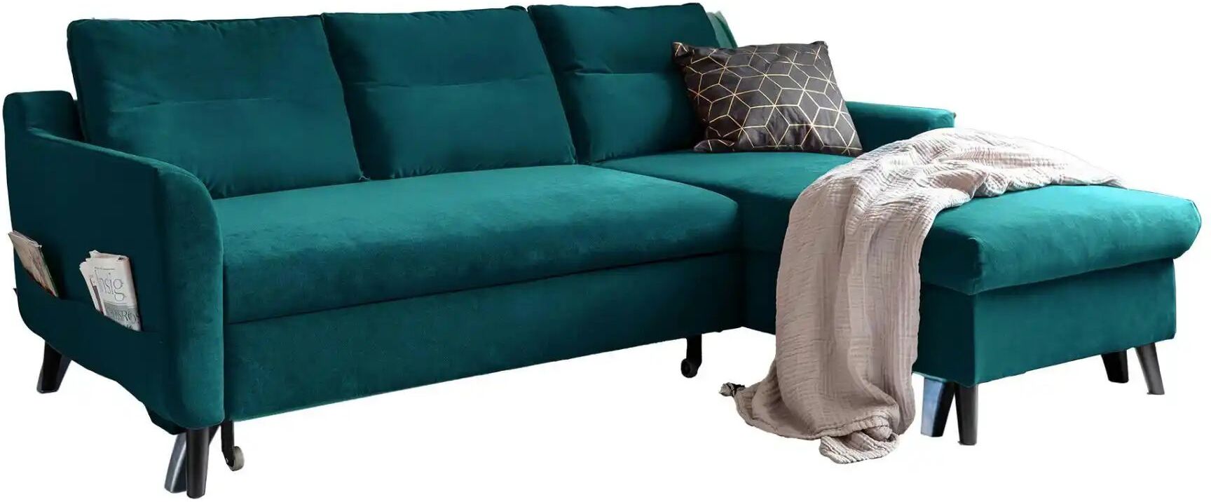 Miuform Ecksofa mit Schlaffunktion Stylish Stan ¦ türkis/petrol ¦ Maße (cm): B: