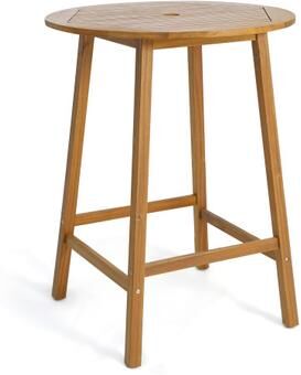 Costway Bar Height Table with Umbrella Hole and Slatted Tabletop for Outdoors