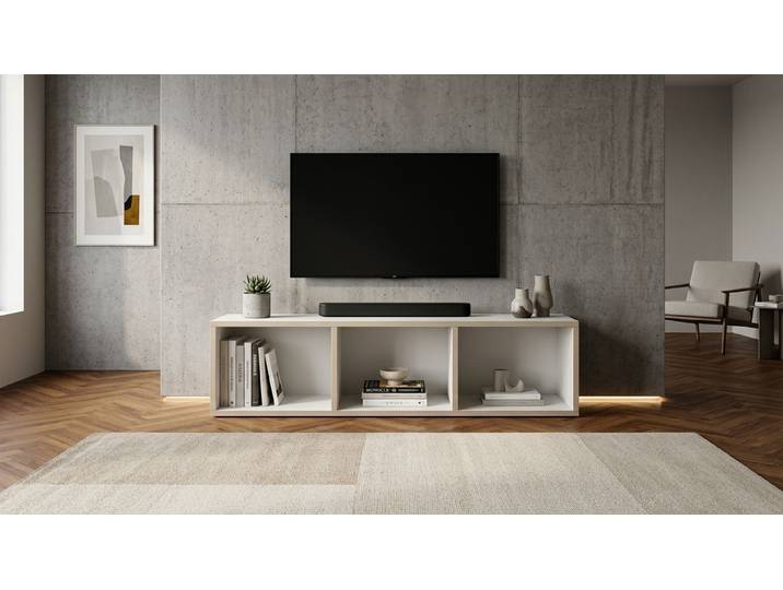 Flaches Lowboard ohne Sockel Premium Dekore Weiß Multiplex Kante