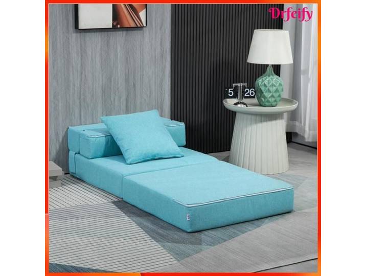 Chauffeuse canapé-lit convertible - AKOZON - 11181 - tissu bleu - matelas mousse 15 cm - coussin déhoussable