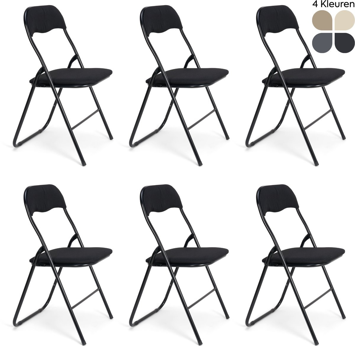Meije Nova Klapstoelen Set van 6 - Zwart - Linnen - Zithoogte: 45 cm