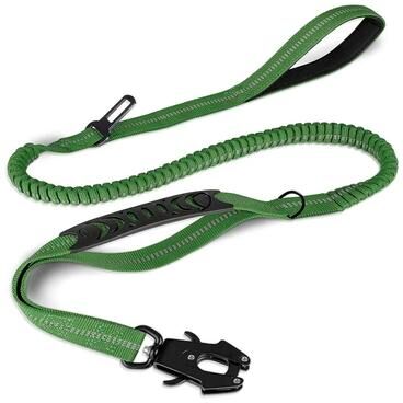 Pet Hub Tactical No Pull Dog Leash Reflective, Shock Absorbing & Heavy Duty Pet Leash With Car Seatbelt Safety green