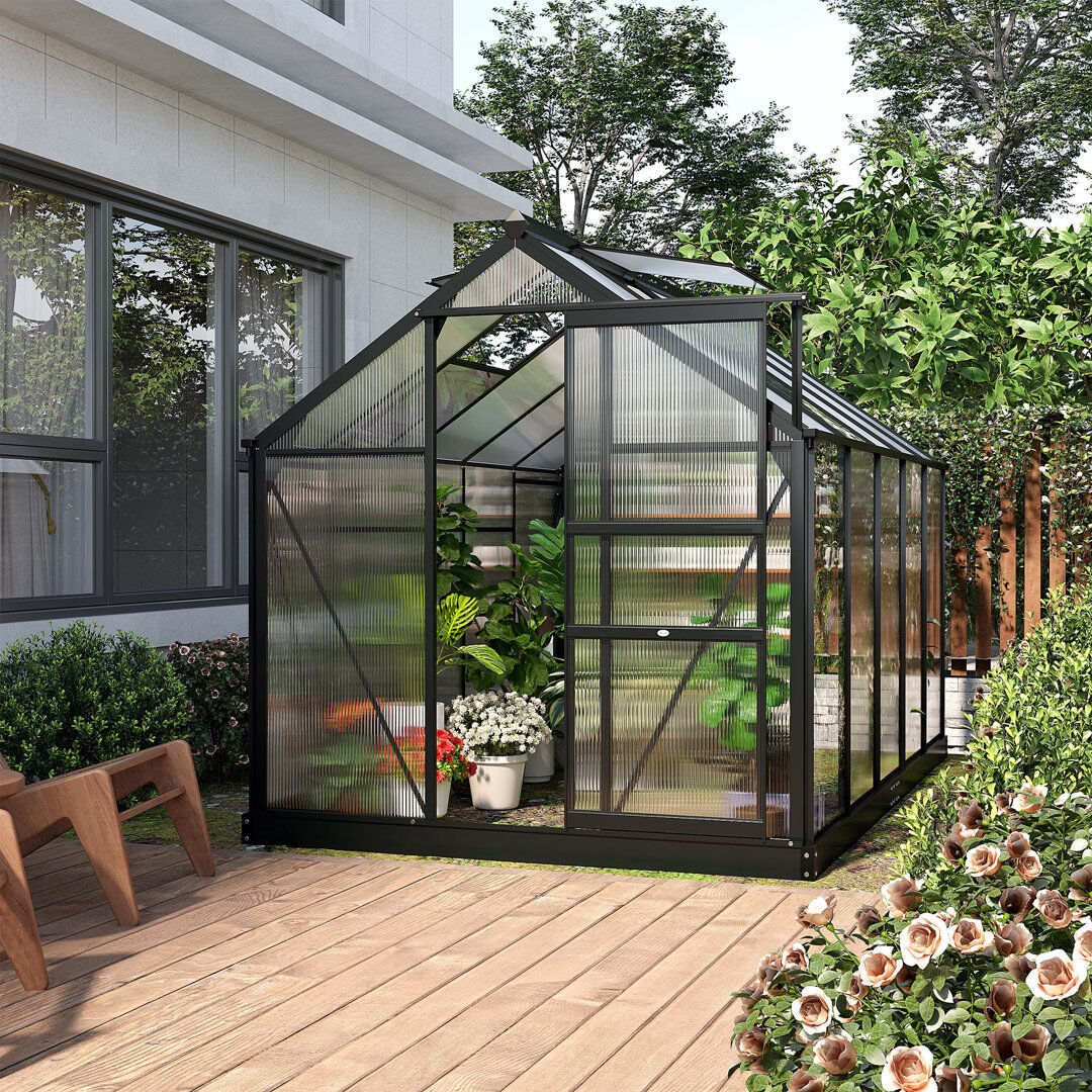 Dakota Fields Outsunny 6 x 10ft Polycarbonate Greenhouse Walk-In Slide Door Grey Clear 201cm H X 190cm W X 312cm D