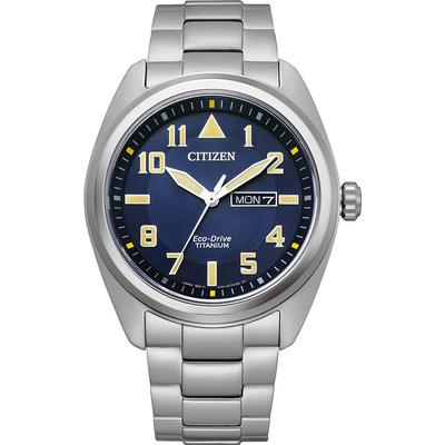 Solaruhr CITIZEN, silber (silberfarben, dunkelblau), Armbanduhren, Herren, Armbanduhr, Herrenuhr, Datum, Titan
