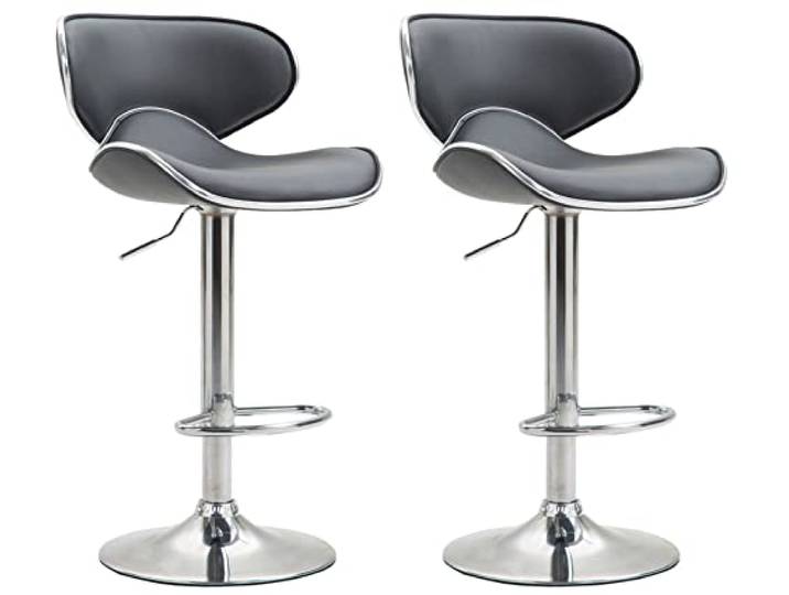TPFLiving Barhocker Las-Palmas 2er Set mit hoher Rückenlehne und bequemer Fußstütze - Barstuhl 360° drehbar höhenverstellbar - Gestell: Metall Chrom - Sitzfläche: Kunstleder Grau