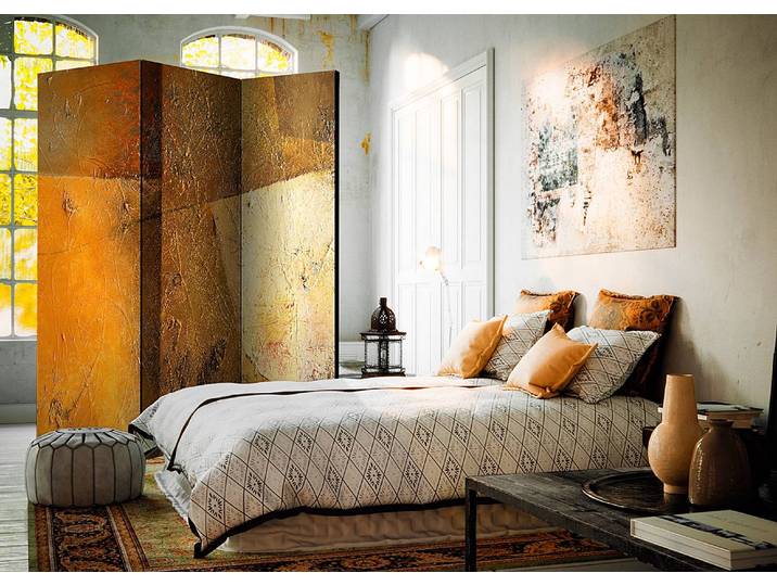 Paravent Modern Artistry Akustik Vlies auf Massivholz Orange 135 x 172cm