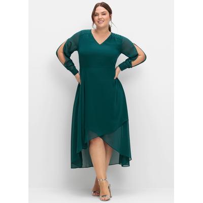 Abendkleid "Abendkleid", Damen, Gr. 44, Normalgrößen, grün (dunkelgrün), 100% Polyester, unifarben, lang, V-Ausschnitt, Kleider Abendkleid