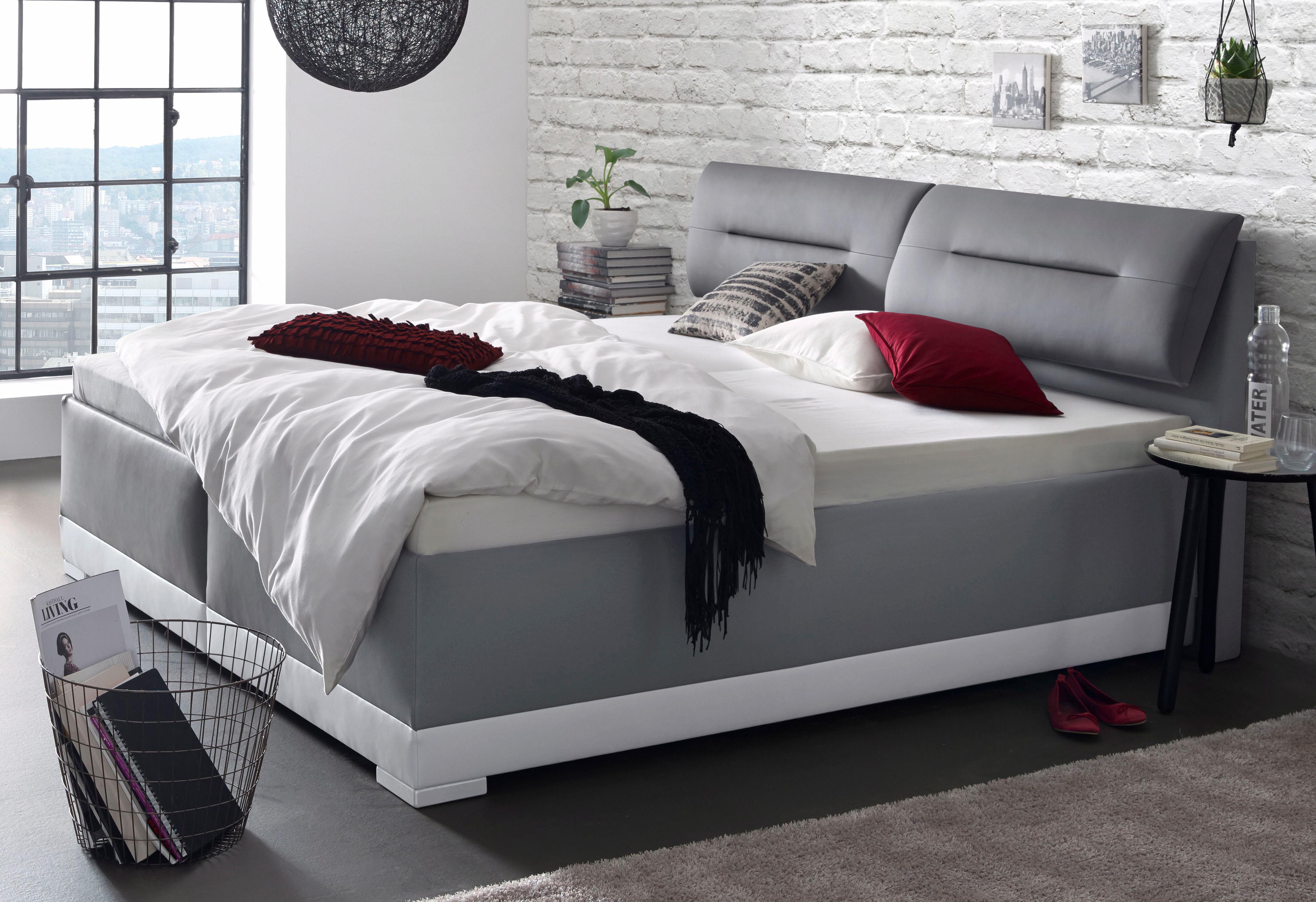 Polsterbett MAINTAL, grau (anthrazit, hellgrau), B:112cm L:212cm, Ausf. 2-5 Matratzenbezug aus 100% Polyester, Betten, Polsterbett, mit verstellbaren Kopfteil-Elementen anthrazit, hellgrau Liegefläche Länge B: 200cm x 100cm, Bonnell-Federkernmatratze Gewi