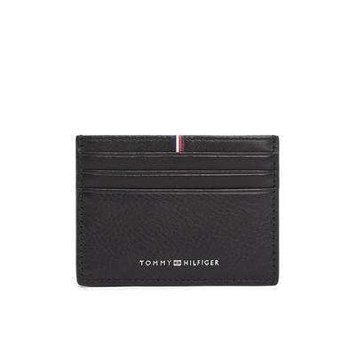 Kartenetui TOMMY HILFIGER "TH CORP CC HOLDER", Damen, schwarz, Leder, Kleinlederwaren, Unisex Geldbeutel, Portemonnaie mit Logoschriftzug