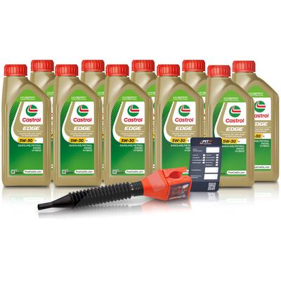 Castrol 10x 1 L EDGE 5W-30 LL + Ölwechsel-Anhänger + Einfülltrichter [Hersteller-Nr. 15F7DA]