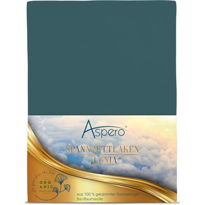 Bettlaken ASPERO "Bio-Baumwoll Spannbettlaken Minas", blau (petrol), B:180cm, Bettlaken, Bettlaken