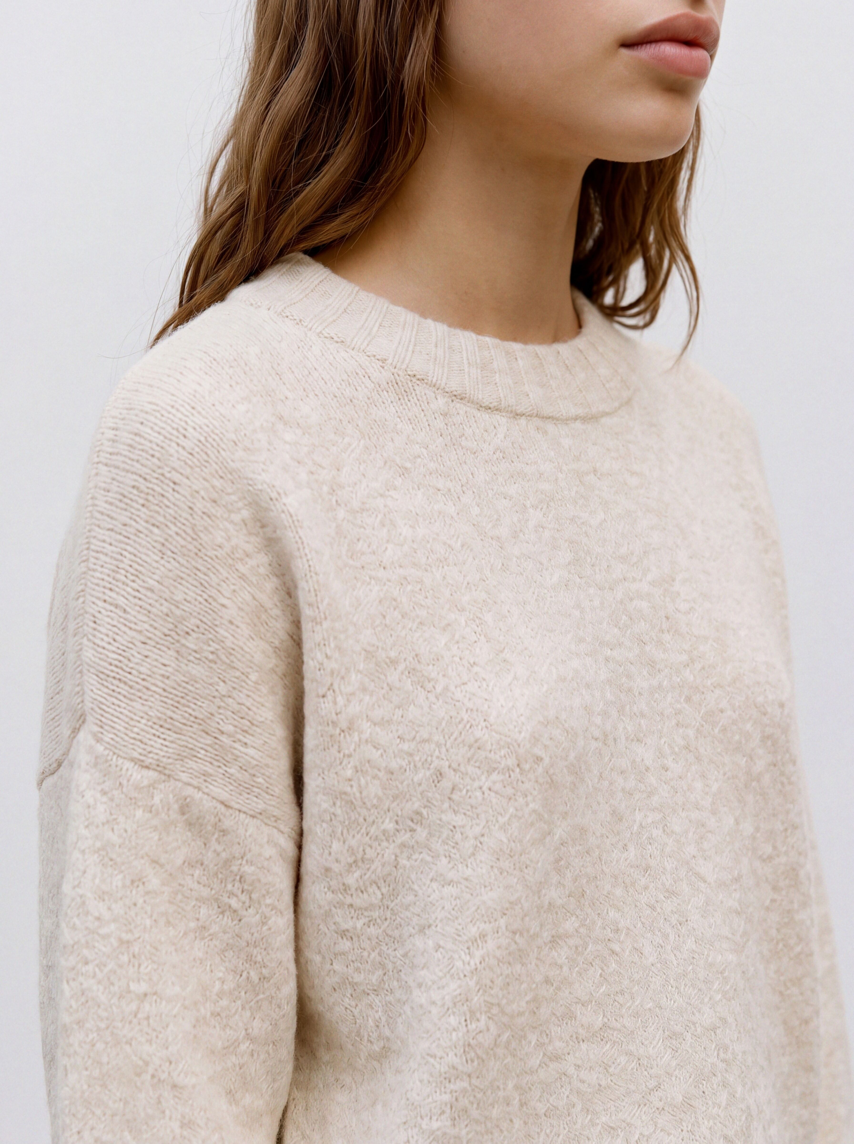 Rundhalspullover TOPSHOP "TSDAISY LS KNITTED JUMPER KNT NOOS", Damen, Gr. XS (32/34), beige (birch detail:melange), Strick, Obermaterial: 91% Polyester, 6% Wolle, 3% Elasthan, meliert, kurz, Rundhals, Rippstrickbündchen, Pullover Rundhalspullover, Materia