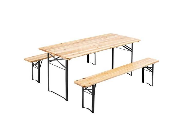Set brasserie table et 2 bancs en bois 177 cm Munich - Oviala