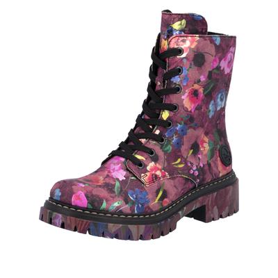 Schnürboots RIEKER, Damen, Gr. 36, Textil, bunt (multi), Lederimitat, Schuhe Schnürboots, Schnürstiefelette, Profilsohle, in veganer Verarbeitung