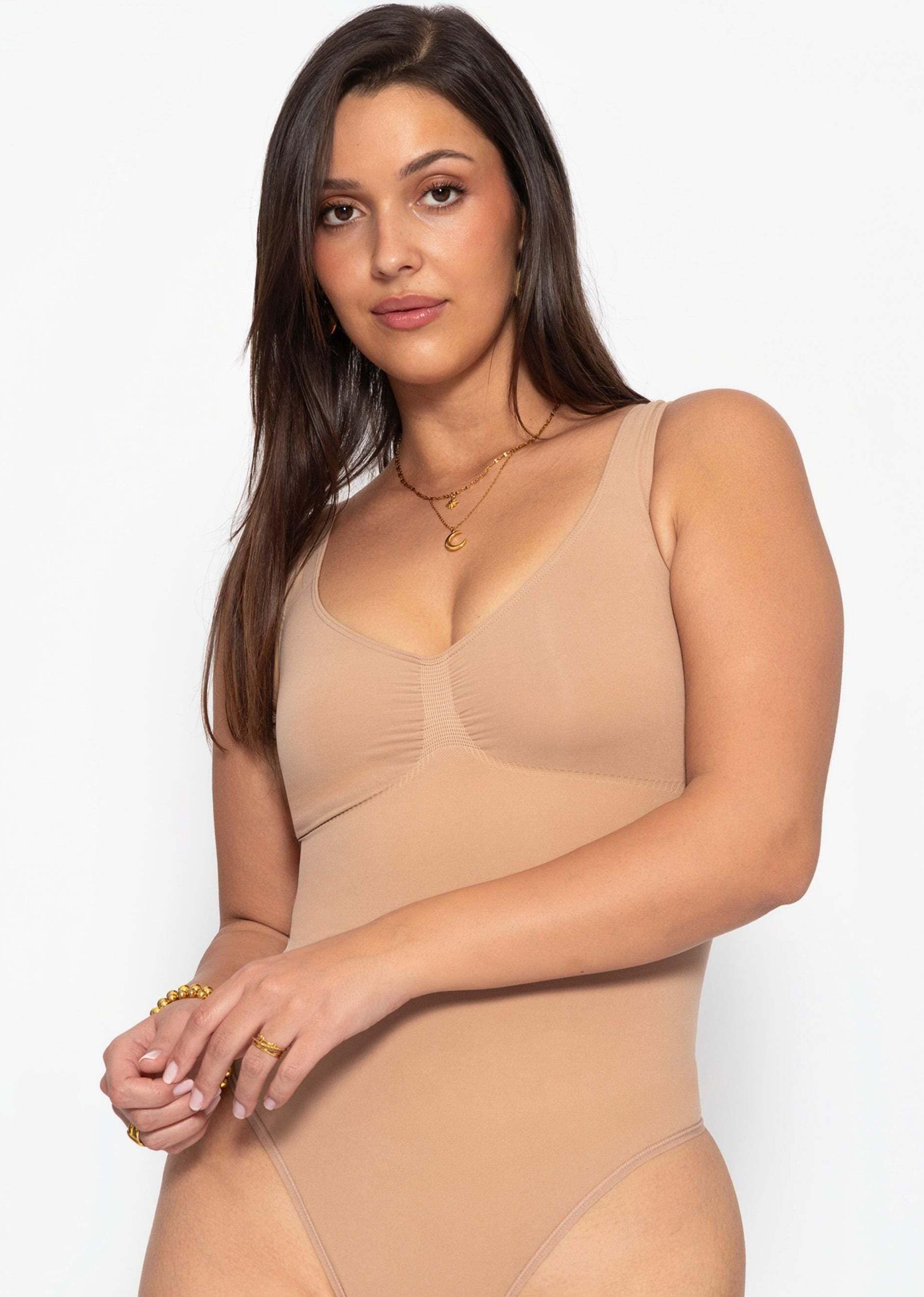 Shaping-Body SASSYCLASSY "Bodysuit Sculpting Shapewear mit String", Damen, Gr. M-38, EURO, beige (nude), Weitere Stoffart, Obermaterial: 74% Polyamid PA. 26% Elasthan EL., Hüftlang, V-Ausschnitt, Bodys Shaping-Body, Nahtloser Body mit verstellbaren Träger