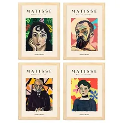 POSTER Set mit 4 Matisse Persona ästhetische A4 Rahmen aus hellem Holz