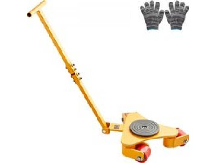 VEVOR 3T Transportfahrwerk mit Griff 425x335x116mm Transportrollen aus Kohlenstoffstahl Industrieroller mit 3x 360° PU-Räder Roller Ф165x10mm Drehplatte Möbeltransporthilfe Transportroller