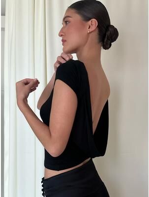 Daily Deals Depot Backless Ruched Crop Top Women O Neck Summer Streetwear Casual Tee m