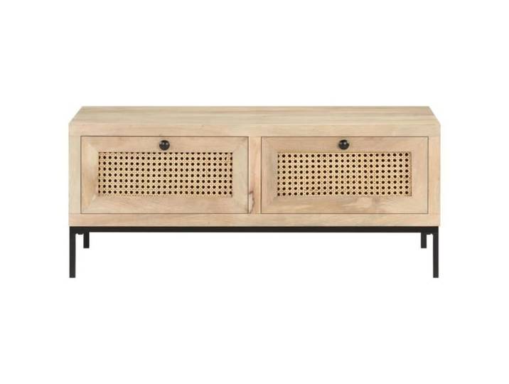 BINGO - Table d'Appoint-Table basse - 90x50x37 cm Bois de manguier et canne naturelle 15824