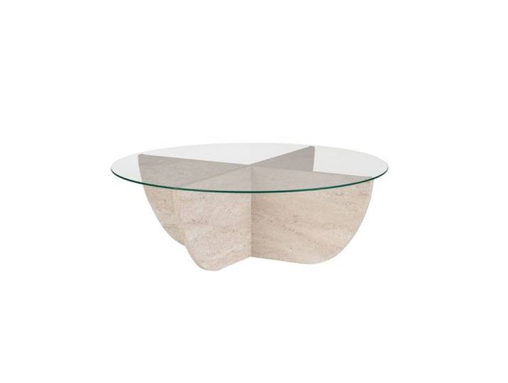 Table basse en verre  Liya  90 x 90 x 30 cm - Travertin