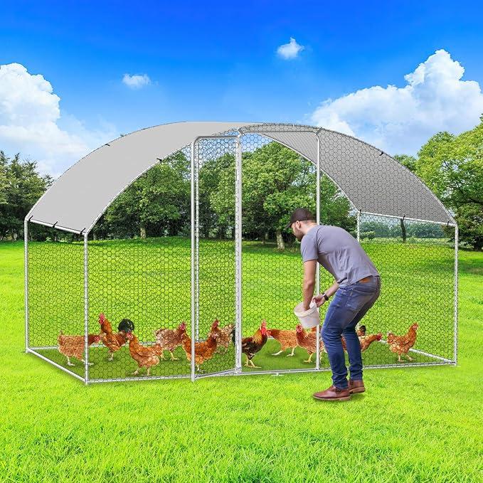 Hühnerstall 3x2x2m Metall Freilaufgehege Freigehege, Hühnerkäfig Kleintierstall Voliere mit Dachplane, Heimtiergehege für Hühner Geflügel Kleintiere, Bogenaufsatz