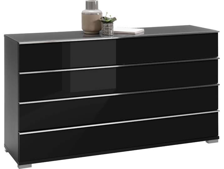 Schubkastenkommode MUSTERRING Imola W , grau (graphit), B:149cm H:82cm T:42cm, Floatglas, Holzwerkstoff, Sideboards, Schubkastenkommode, mit Selbsteinzug und Dämpfung
