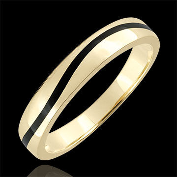 Edenly Herrentrauring DÃ¤mmerschein - Welle - Gelbgold und schwarzer Lack - 9 K