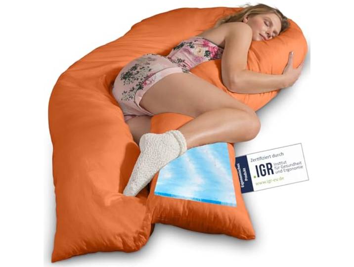 Traumreiter Seitenschläferkissen Visco XXL mit Bezug Baumwolle Terracotta, Hybrid Kissen +1cm Memory Foam Schwangerschaftskissen U Form Gel Komfortkissen Ergonomie Zertifiziert