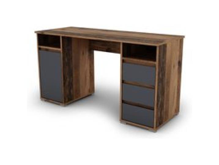 BYLIVING Bureau Lobo, avec rangements, 138 x 75 x 55 cm (vieux bois / anthracite)