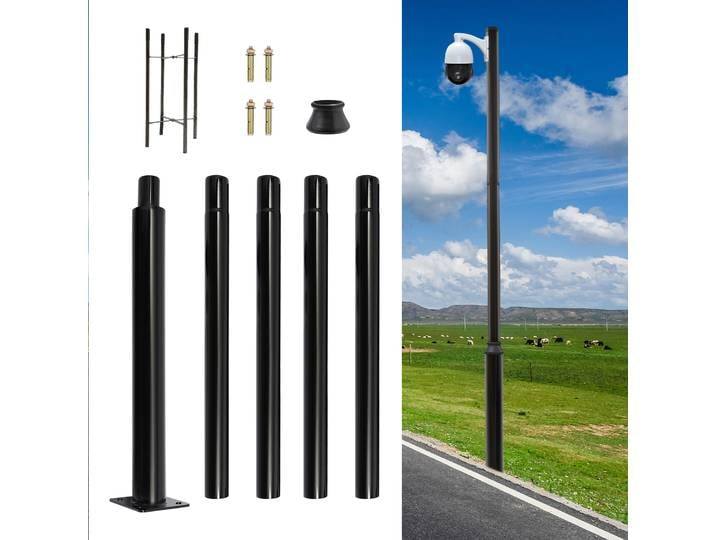 Poteau d'éclairage public, poteau de lampadaire, poteau de lampadaire séparé, poteau en fer extérieur de 5 m de haut, galvanisé et peint noir, à poser au sol, capacité de charge 100 kg, pour éclairage