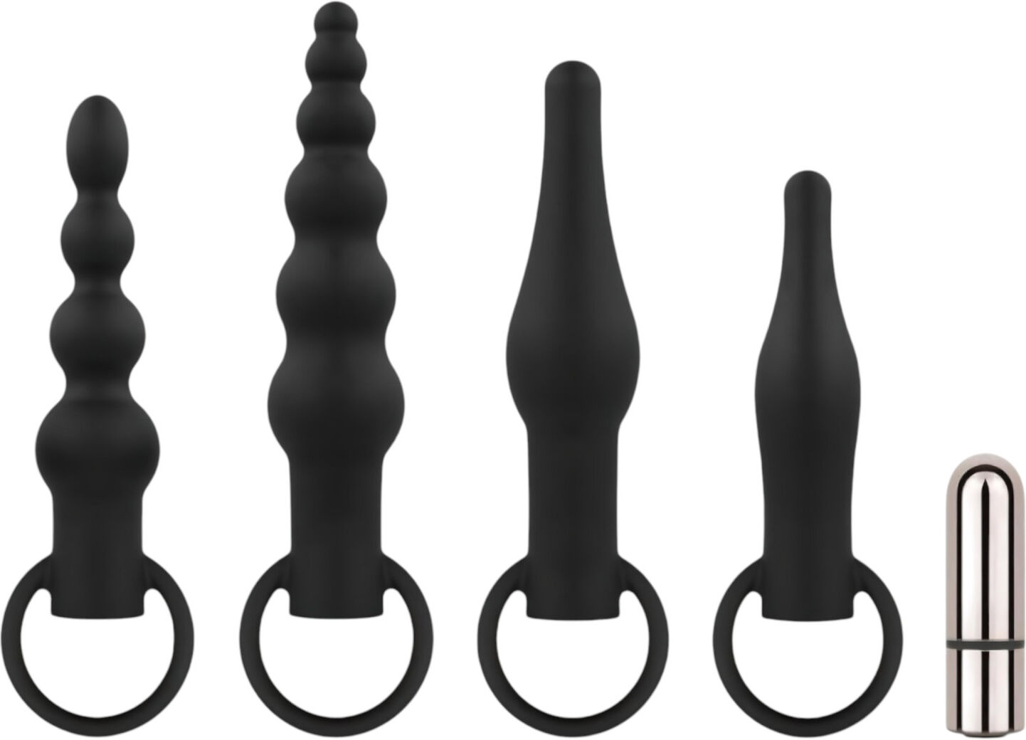 Easytoys - Rechargeable 4-Piece Black Anal Vibrator Set