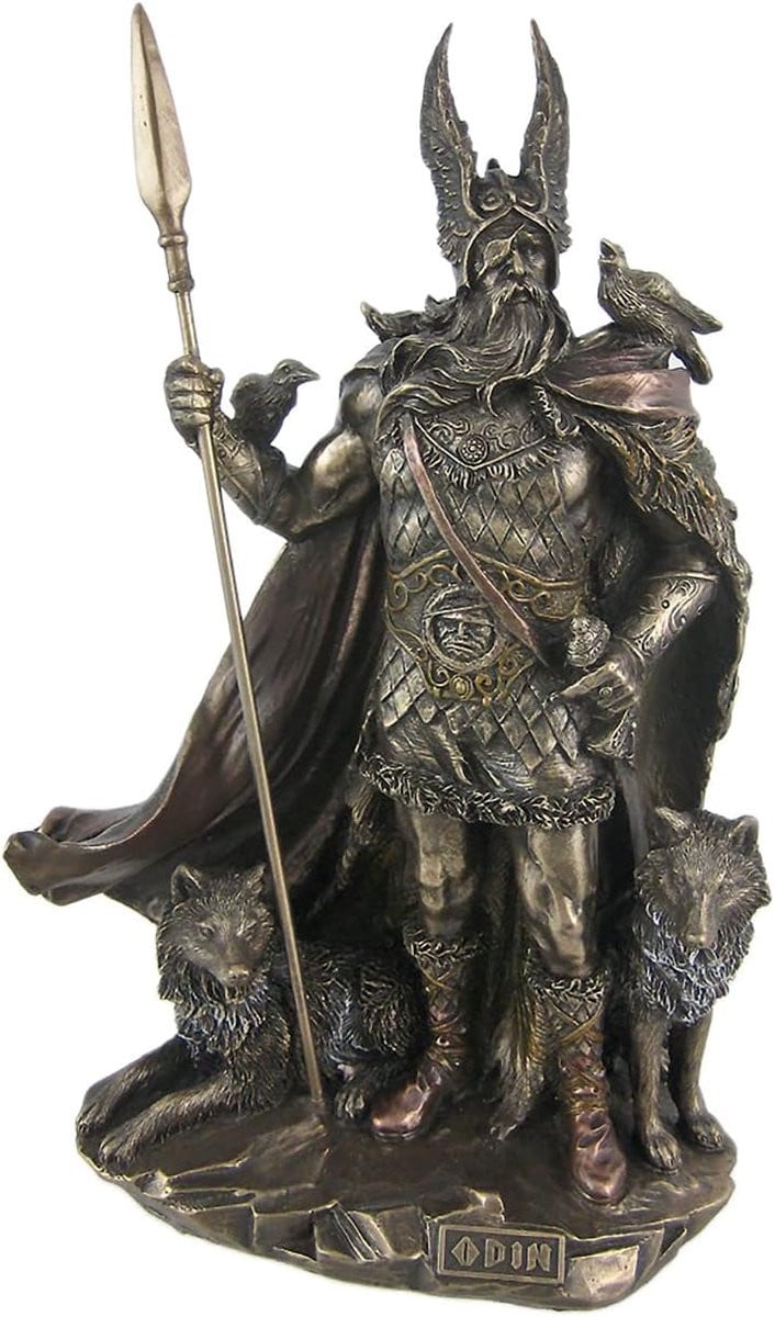 Odin Standbeeld Noorse God Woondecoratie met Bronzen Afwerking Hoogte: 24,8 cm