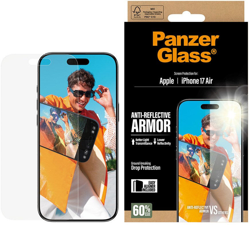 iPhone Air PanzerGlass Ultra Wide Fit Beskyttelsesglas m. EasyAligner - Anti-Reflective - Gennemsigtig