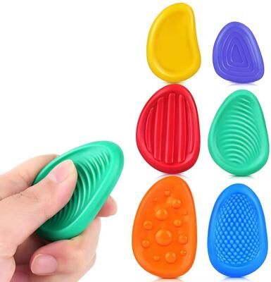 Inspired Finds Fidget Sensory Silicone Stones 6 Pack Textured Stress Relief Toys For Adults And Kids With Autism Or Anxiety in Bags
