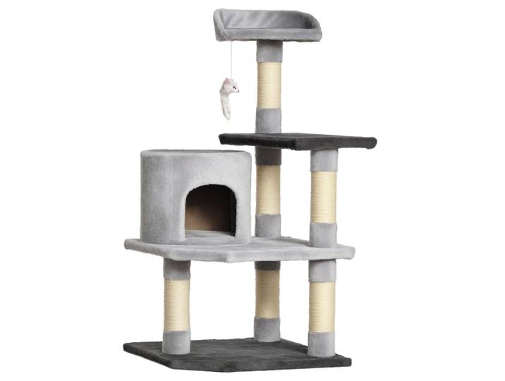 Tour pour chat Pawhut avec plateformes, nichoirs, souris de jeu, griffoirs et housse en peluche 48X48X100 cm Gris