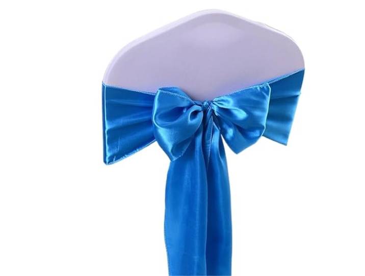 Stuhlschleifen für Hochzeiten 100 teile/los Satin Stuhl Schärpen Bogen Plain Hochzeit Knoten Band DIY Krawatten for Party Event Hotel Bankett Hause Dekorationen(Lake Blue)