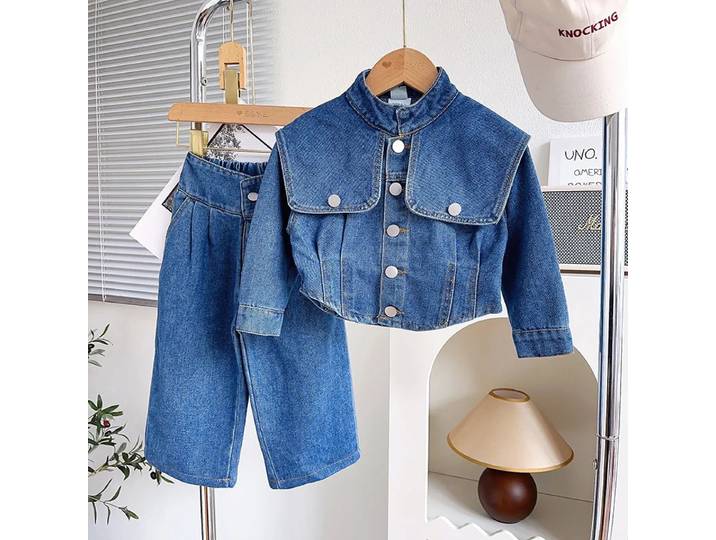 Ensembles pour enfants fille Cowboy automne nouveaux enfants mode coréenne Cowboy casual temps col à revers deux pièces 2024 Simple