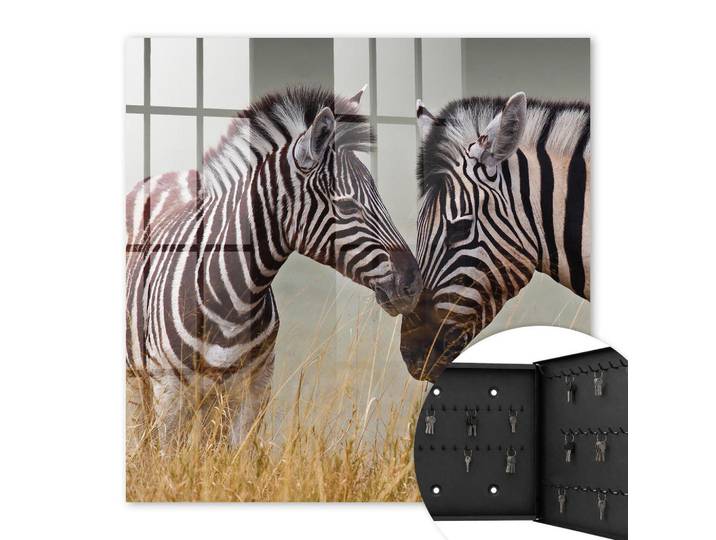 Tulup Schlüsselbox Schwarz 30x30 cm- Türöffnung nach rechts - Zebras zusammen, Mehrfarbig, Metall, Gestreift, Rechteckig, 30x30x5 cm, Garderobe, Schlüsselkästen & Schlüsselboards