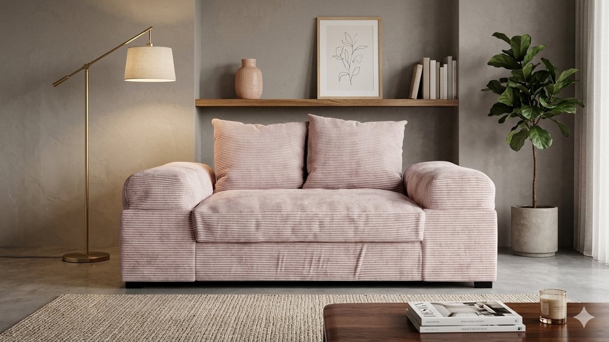 Big Sofa Fatguy Small Corduroy Rib Zitbank - Roze - Met Slaapfunctie en Afneembare Hoesjes