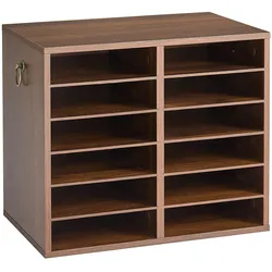 VEVOR Dokumentenablage Holz Schreibtisch Organizer mit 12 Fächern Braun, Ablagefach für Standard-A4-Dokumente Akten & Papiere, mit Verstellbaren Einlegböden für Büro, Zuhause & Klassenzimmer, MDF