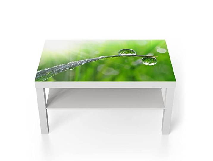 DEQORI Glastisch weiß groß 90x50 cm Motiv Tautropfen am Morgen ausgefallener Beistelltisch aus Glas Hochglanz Couchtisch fürs Wohnzimmer moderner Couch Tisch mit Design